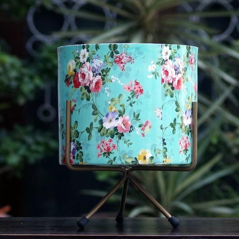 Printed Metal Pot (Green Flowers)